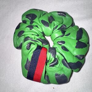 Clare V. Scrunchie Large Green Leather Leopard Print Anthropologie